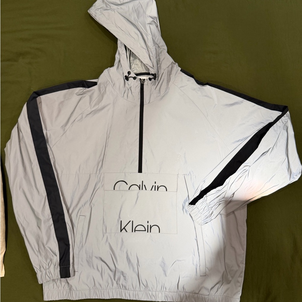Calvin Klein Metallic (3M Material)Silver Half-zip Hooded Jacket